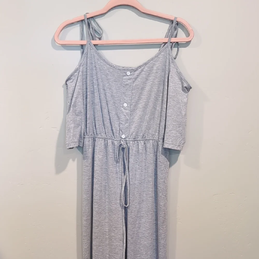 SHEIN Light Gray Tie Strap Off Shoulder Elastic Waist Relaxed Leg Jumpsuit Small